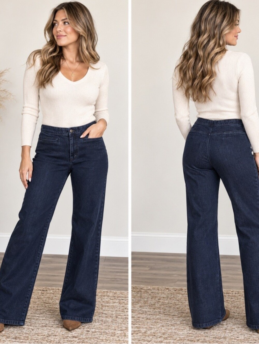 Lauren Ralph Lauren Women's jeans high rise wide leg with zipper sz 14 dark wash
